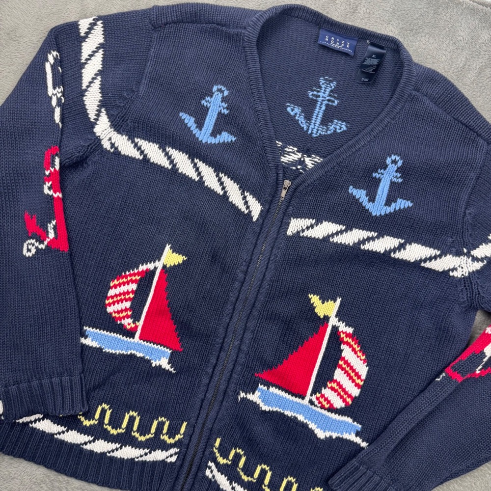 Crazy Horse Zip Cardigan Women XL Navy Blue Good Nautical Sailboat CHMU1947